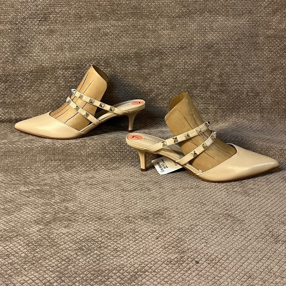 Marc Fisher Leather Nude Studded Pumps Mules size 7 NWT - Picture 6 of 15